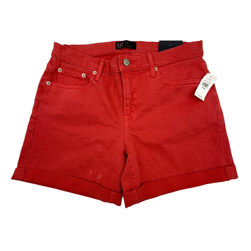 Gap Denim Shorts Womens 6/28 Red Mid Rise Cuffed Hem Stretch 5" Inseam